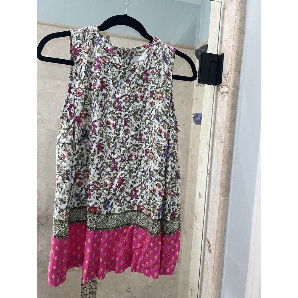 J. Jill Floral Mixed Print Sleeveless Top Pink Green Summer Tank Size Small